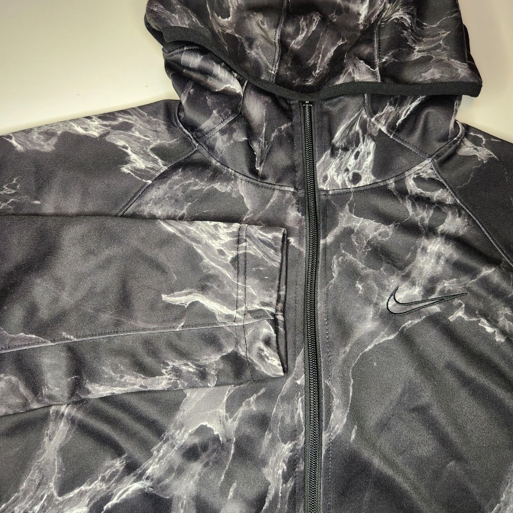 NIKE Hoodie Track Jacket Mens Medium Black Gray Dri-FIT Full Zip Marble Smokey - Picture 3 of 8